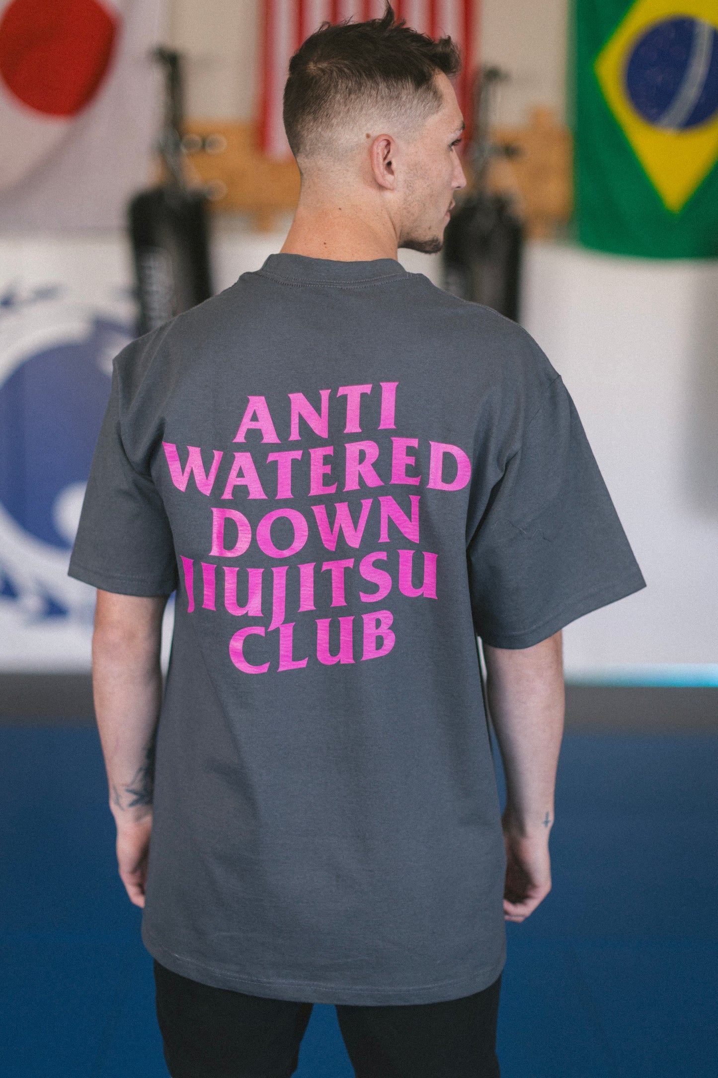 Anti Watered Down Tee (Charcoal and Fusia)